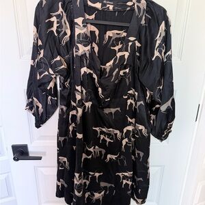Ulla Johnson size 10 100% silk Black and Beige animal Patterned Dress